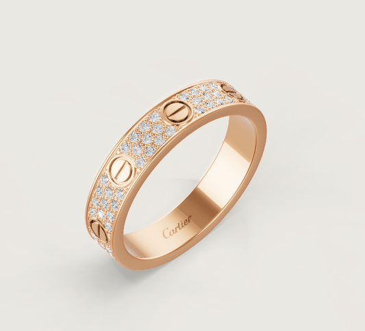 [⭐⭐JeweliWhal]LOVE RING 4mm-wide full-diamond ring Rose Gold