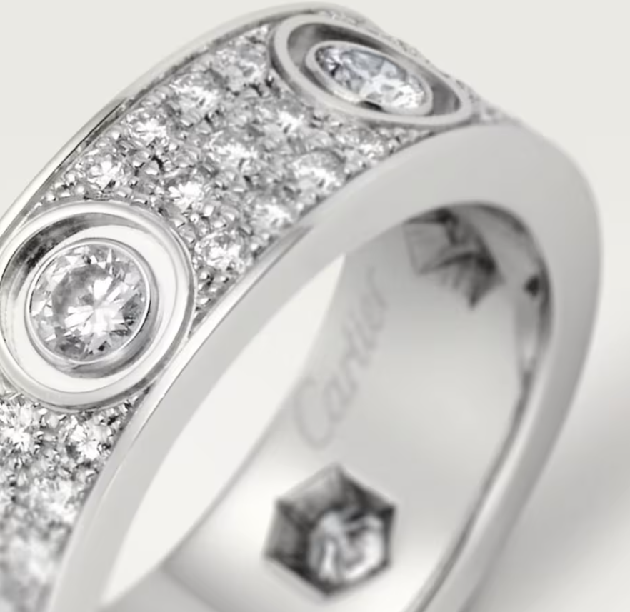 [⭐⭐JeweliWhal]LOVE RING 6.5MM Full Diamond, 6 Major Diamonds Silver