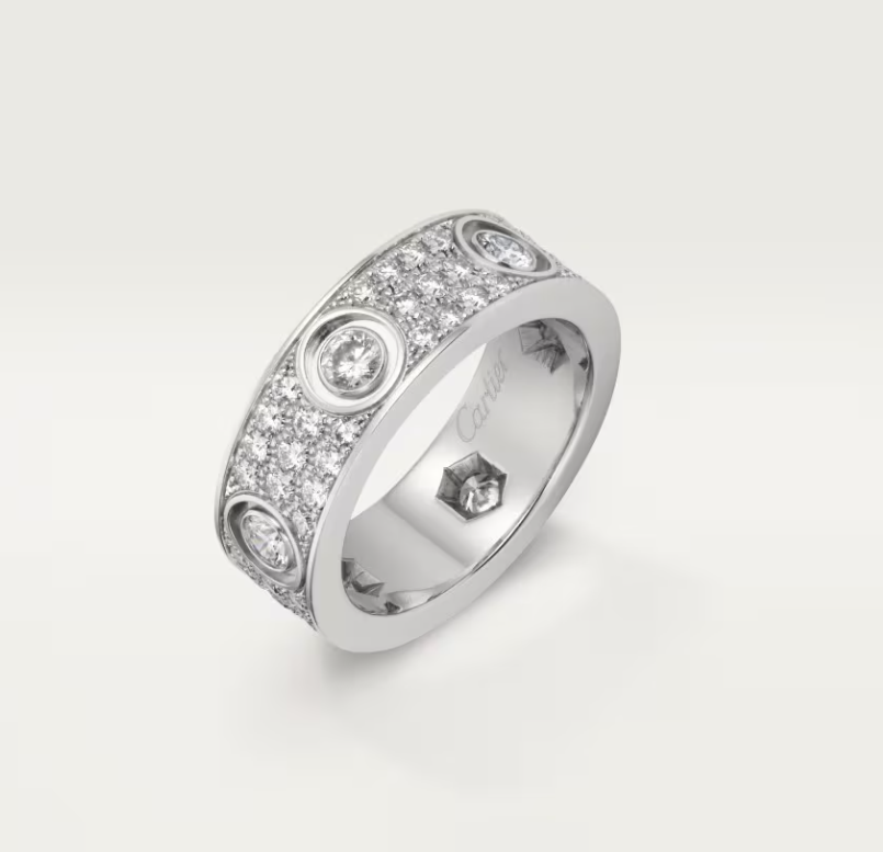 [⭐⭐JeweliWhal]LOVE RING 6.5MM Full Diamond, 6 Major Diamonds Silver