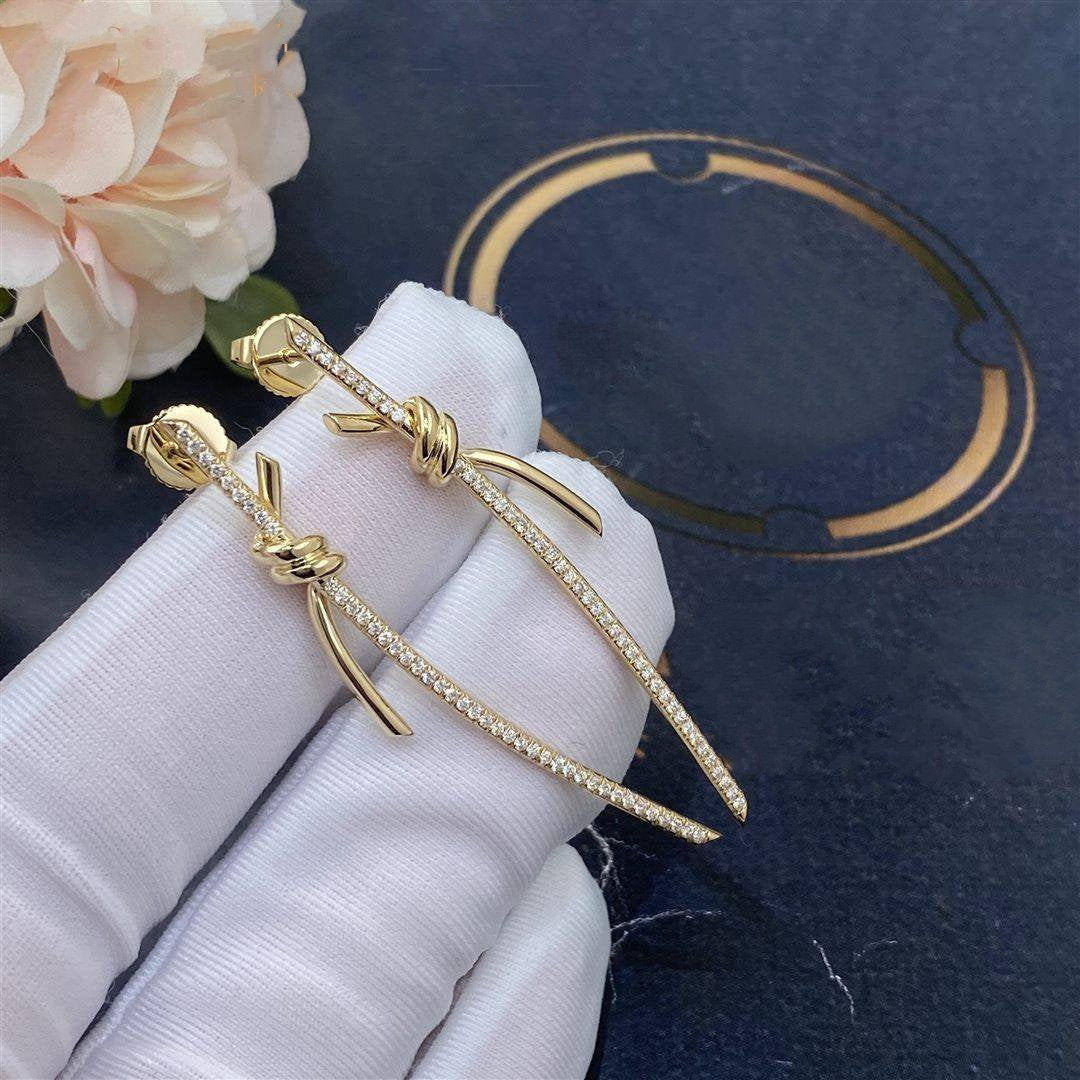 [JeweliWhal]KNOT DROP EARRINGS IN YELLOW GOLD WITH DIAMONDS