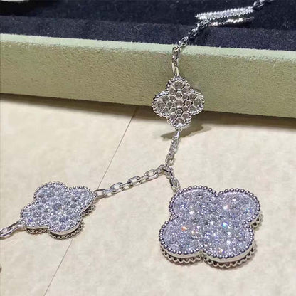 [⭐⭐JeweliWhal]سوار كلوفر بست وحدات مرصع بالألماس والفضة