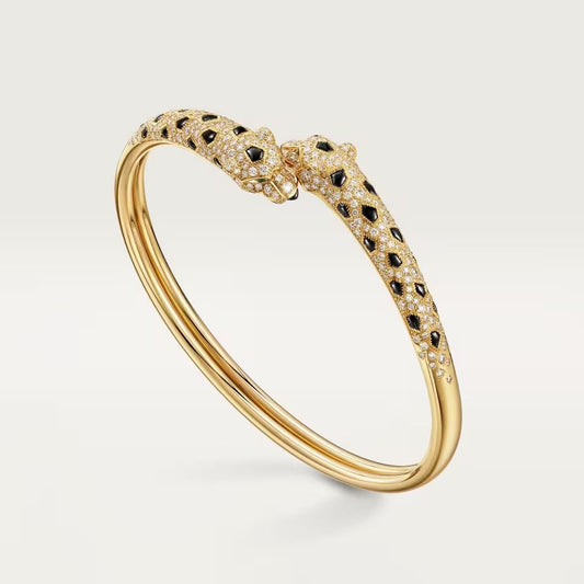 [⭐⭐JeweliWhal]PANTHERE DOUBLE HEADED HALF DIAMOND OPEN BRACELET