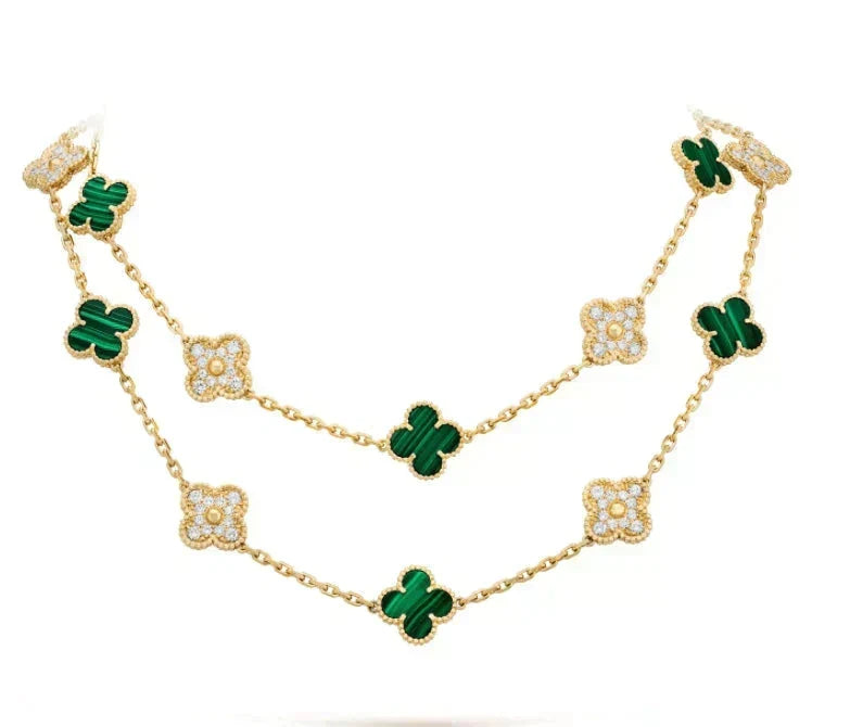 [⭐⭐JeweliWhal]CLOVER 20 MOTIVE MALACHIT DIAMANT-HALSKETTE
