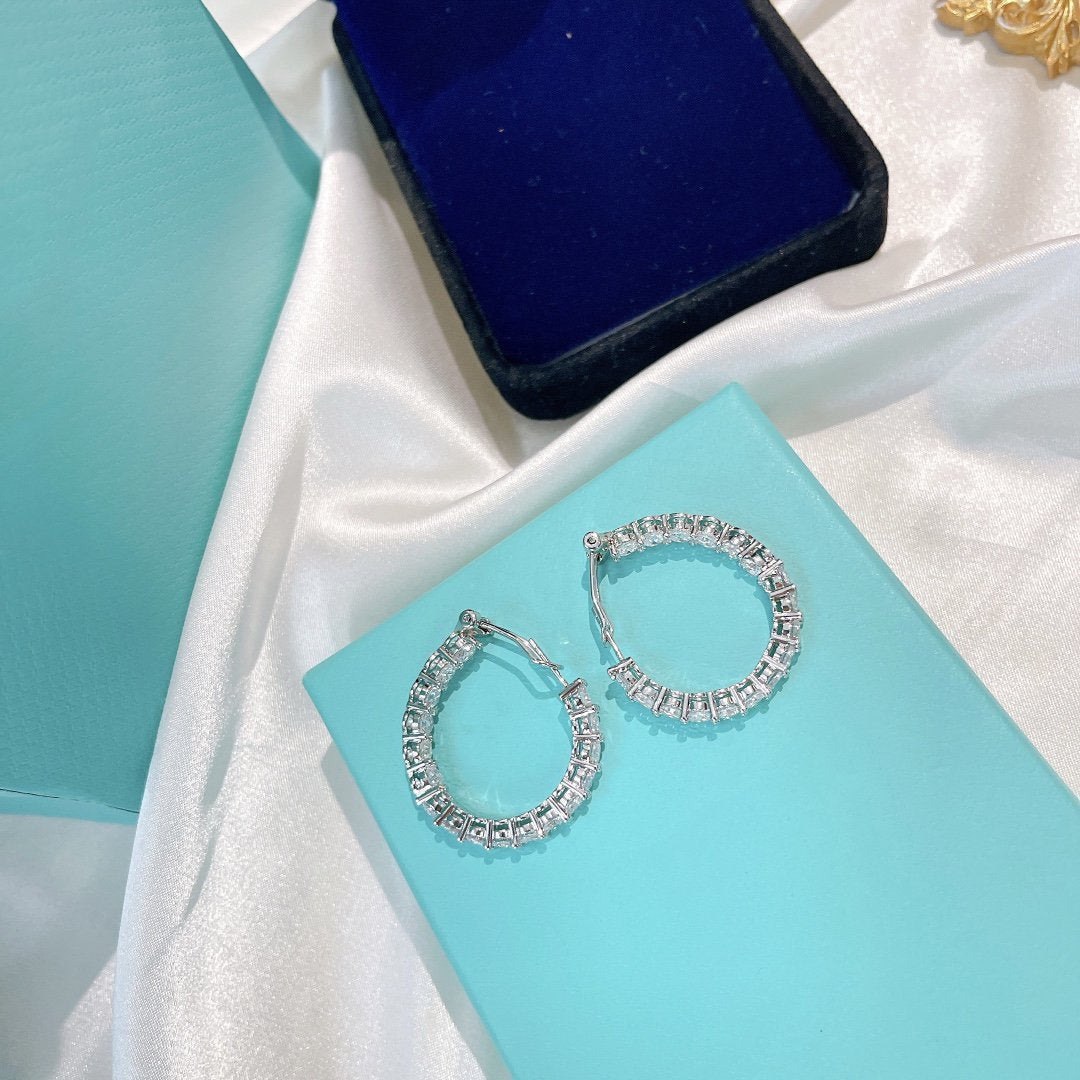 [JeweliWhal]SILVER DIAMOND HOOP EARRINGS
