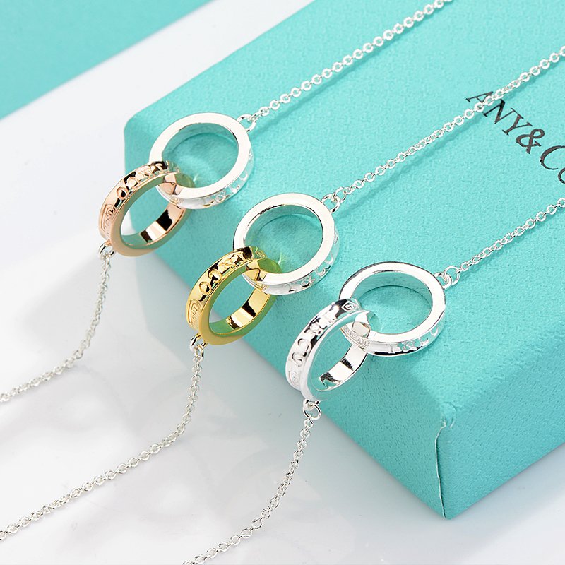 [JeweliWhal]NECKLACE FEMALE DOUBLE RING DOUBLE CIRCLE COUPLE PENDANT