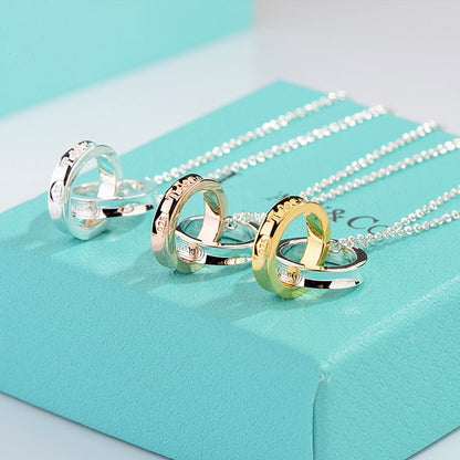 [JeweliWhal]NECKLACE FEMALE DOUBLE RING DOUBLE CIRCLE COUPLE PENDANT