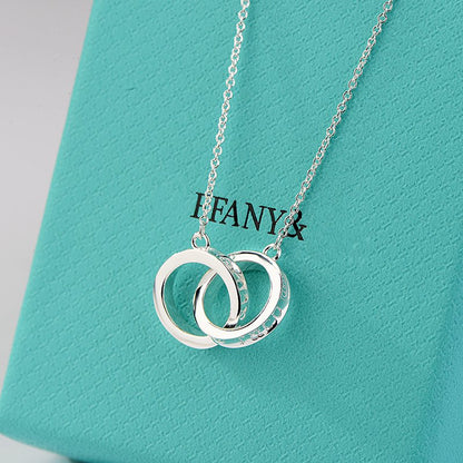 [JeweliWhal]NECKLACE FEMALE DOUBLE RING DOUBLE CIRCLE COUPLE PENDANT