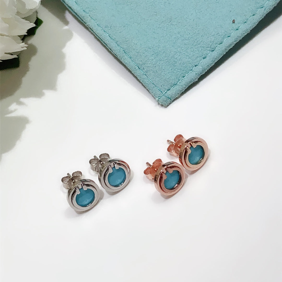 [JeweliWhal]TURQUOISE CIRCLE WHITE GOLD EARRINGS