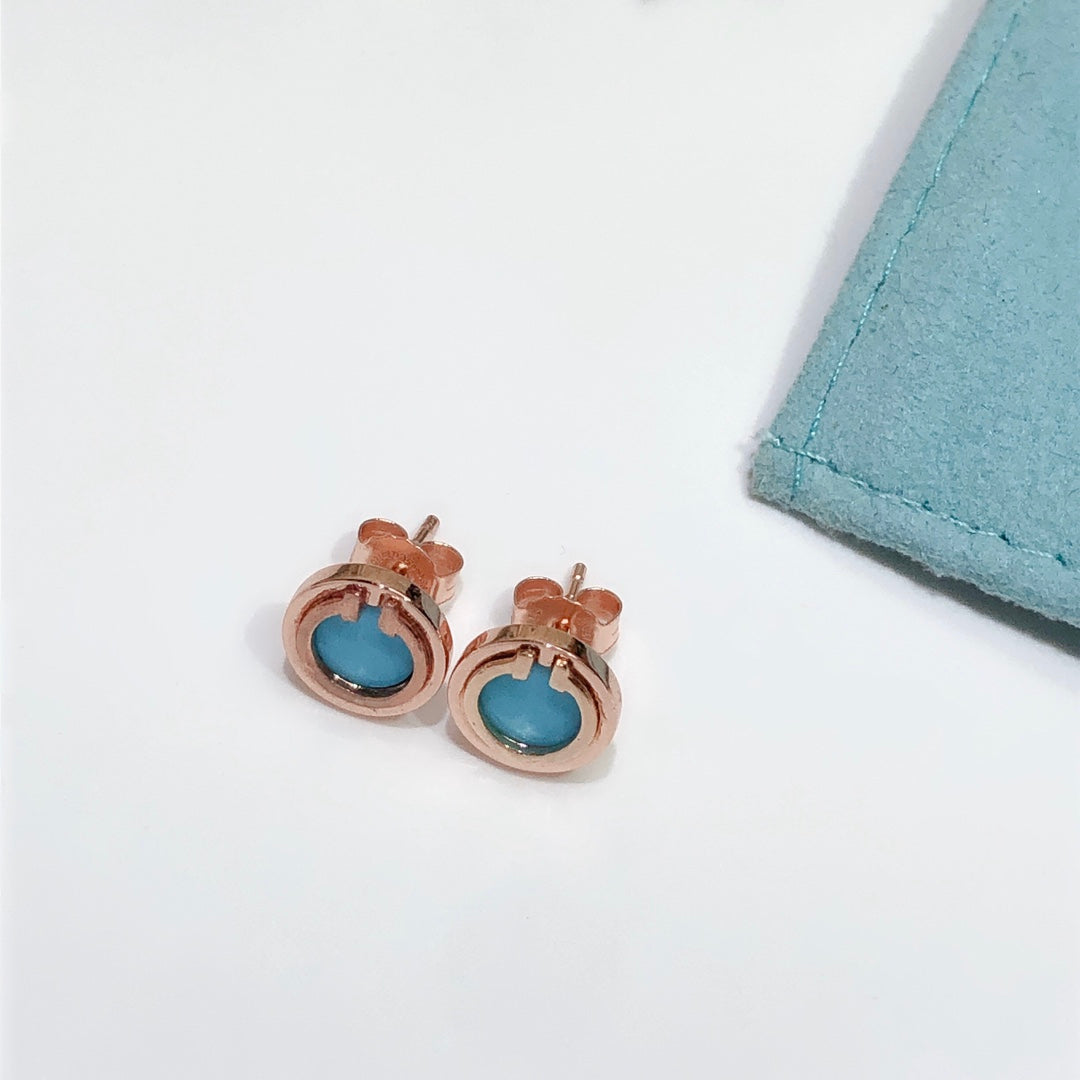 [JeweliWhal]TURQUOISE CIRCLE WHITE GOLD EARRINGS