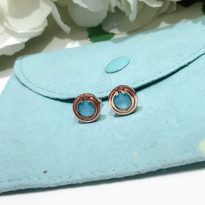 [JeweliWhal]TURQUOISE CIRCLE WHITE GOLD EARRINGS