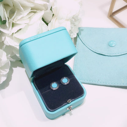 [JeweliWhal]TURQUOISE CIRCLE WHITE GOLD EARRINGS