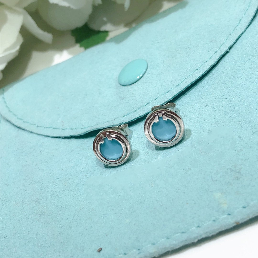 [JeweliWhal]TURQUOISE CIRCLE WHITE GOLD EARRINGS