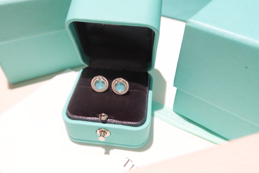 [JeweliWhal]TURQUOISE CIRCLE WHITE GOLD EARRINGS