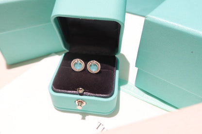 [JeweliWhal]TURQUOISE CIRCLE WHITE GOLD EARRINGS