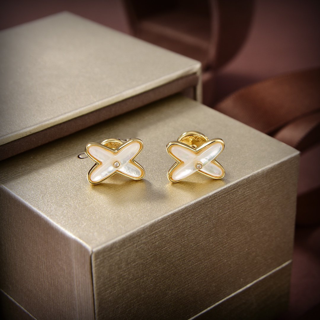 [⭐⭐JeweliWhal]JEUX DE WHITE MOP GOLD DIAMOND EARRINGS