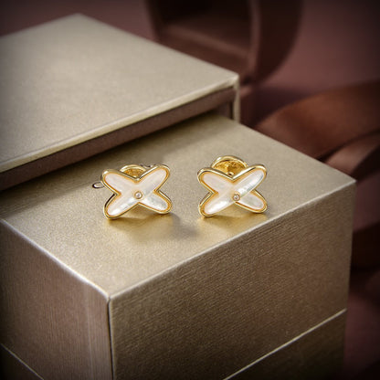 [⭐⭐JeweliWhal]JEUX DE WHITE MOP GOLD DIAMOND EARRINGS