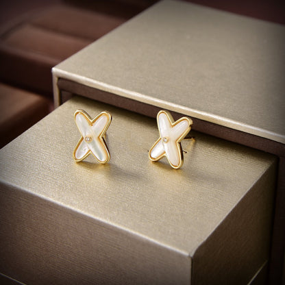 [⭐⭐JeweliWhal]JEUX DE WHITE MOP GOLD DIAMOND EARRINGS