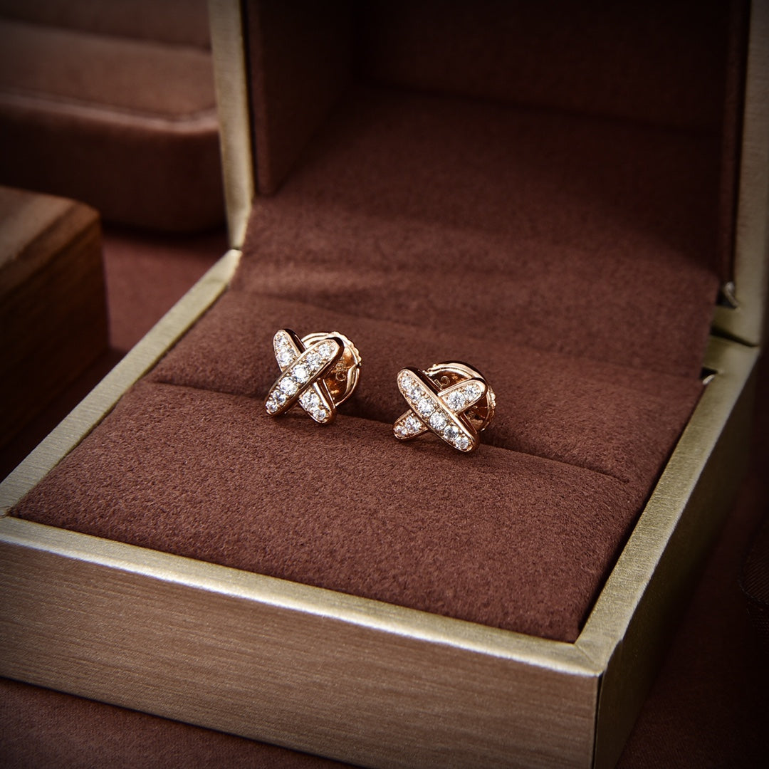 [⭐⭐JeweliWhal]JEUX DE GOLD DIAMOND EARRINGS