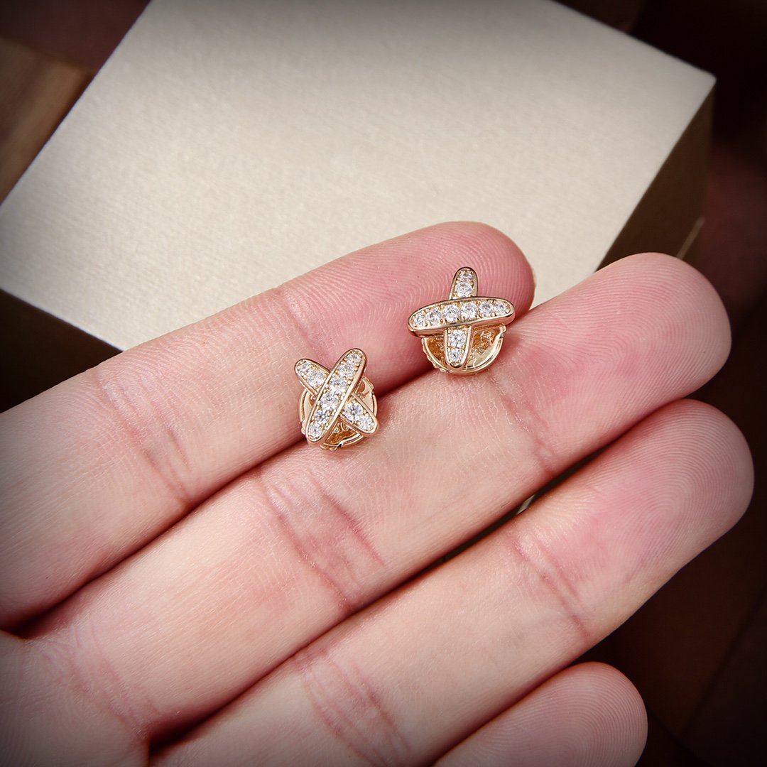 [⭐⭐JeweliWhal]JEUX DE GOLD DIAMOND EARRINGS