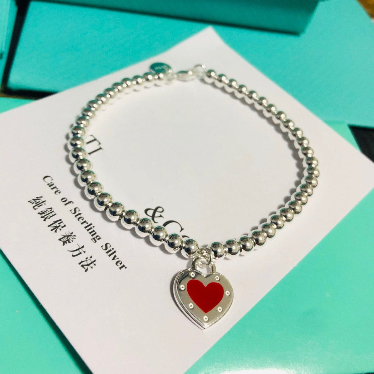 [JeweliWhal]LOVE TIFFANY RED HEART TAG BEAD BRACELET