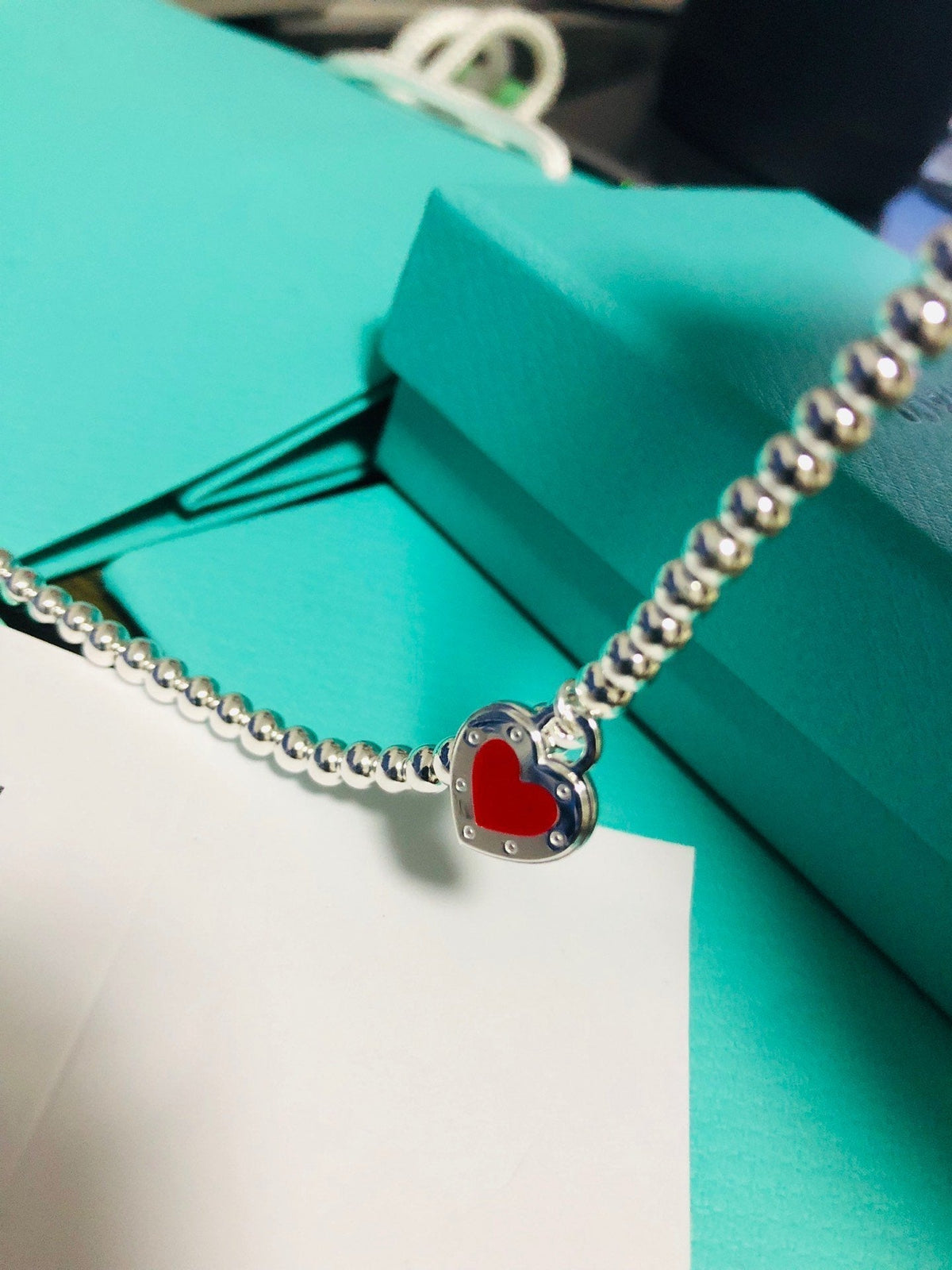 [JeweliWhal]LOVE TIFFANY RED HEART TAG BEAD BRACELET