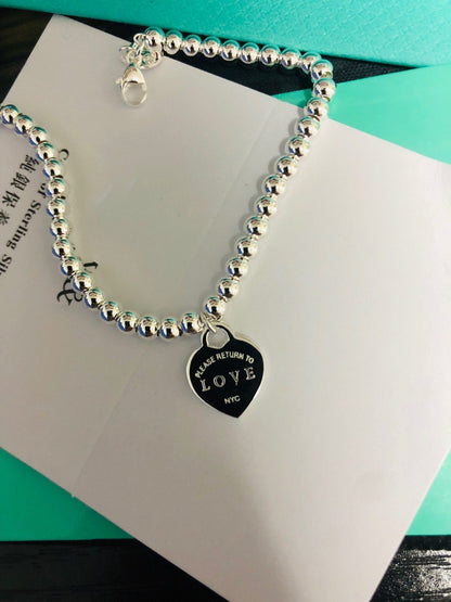 [JeweliWhal]LOVE TIFFANY RED HEART TAG BEAD BRACELET