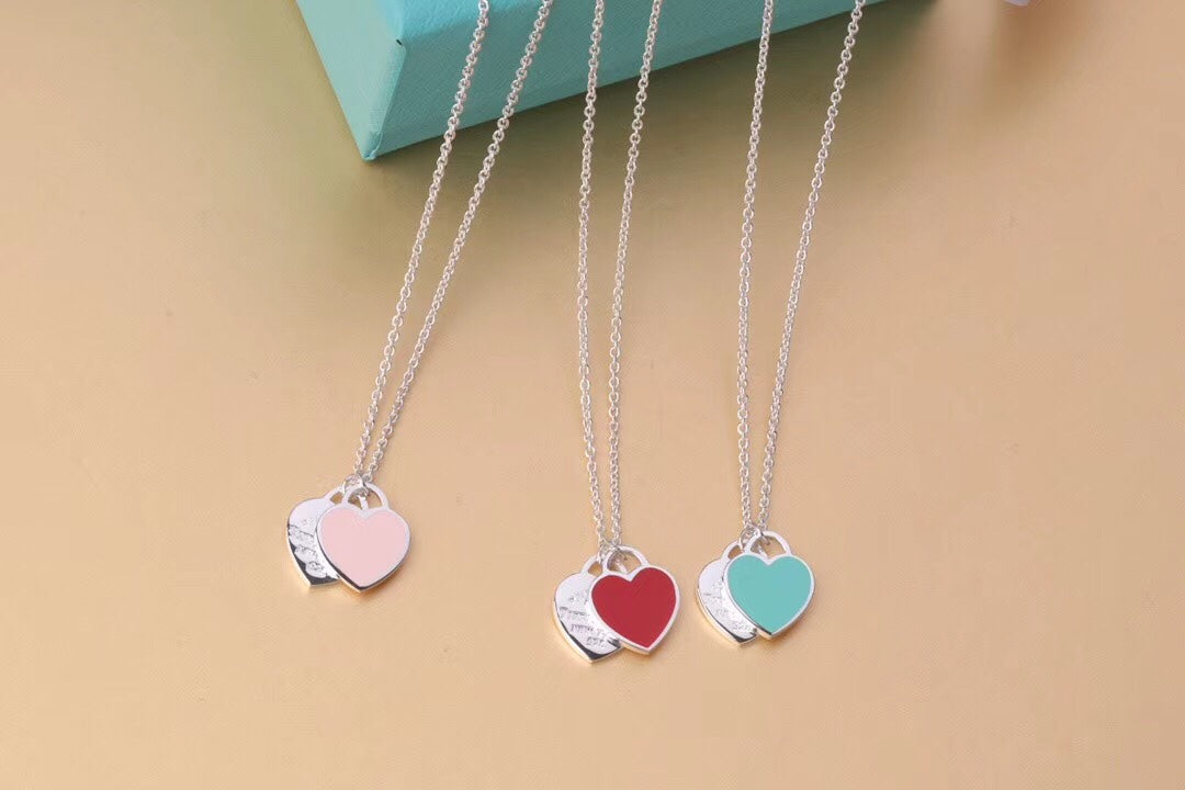 [JeweliWhal]DOUBLE HEART TAG PENDANT SILVER MINI NECKLACE