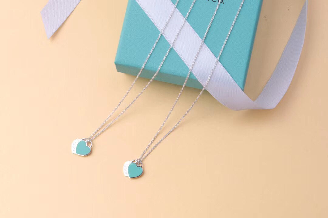 [JeweliWhal]DOUBLE HEART TAG PENDANT SILVER MINI NECKLACE