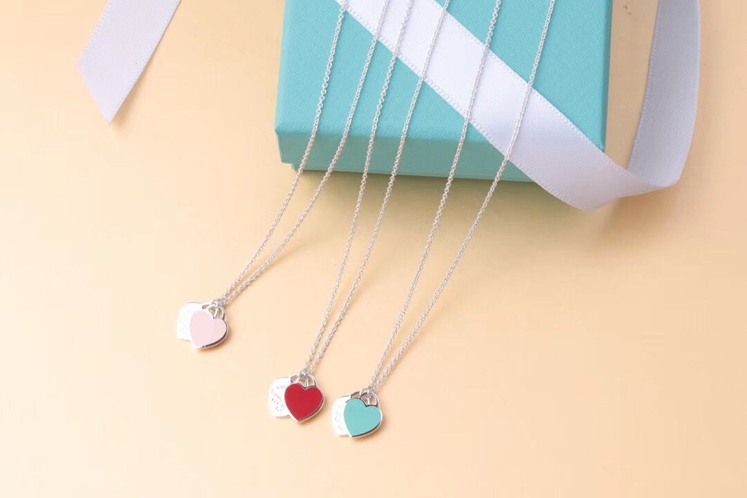 [JeweliWhal]DOUBLE HEART TAG PENDANT SILVER MINI NECKLACE