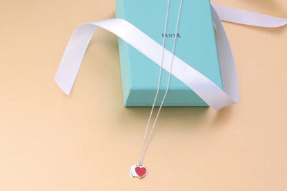 [JeweliWhal]DOUBLE HEART TAG PENDANT SILVER MINI NECKLACE
