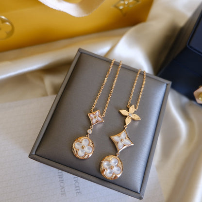 [⭐⭐JeweliWhal]COLOR BLOSSOM LARIAT-HALSKETTE IN ROSÉGOLD MIT WEISSEM PERLMUTT UND DIAMANT