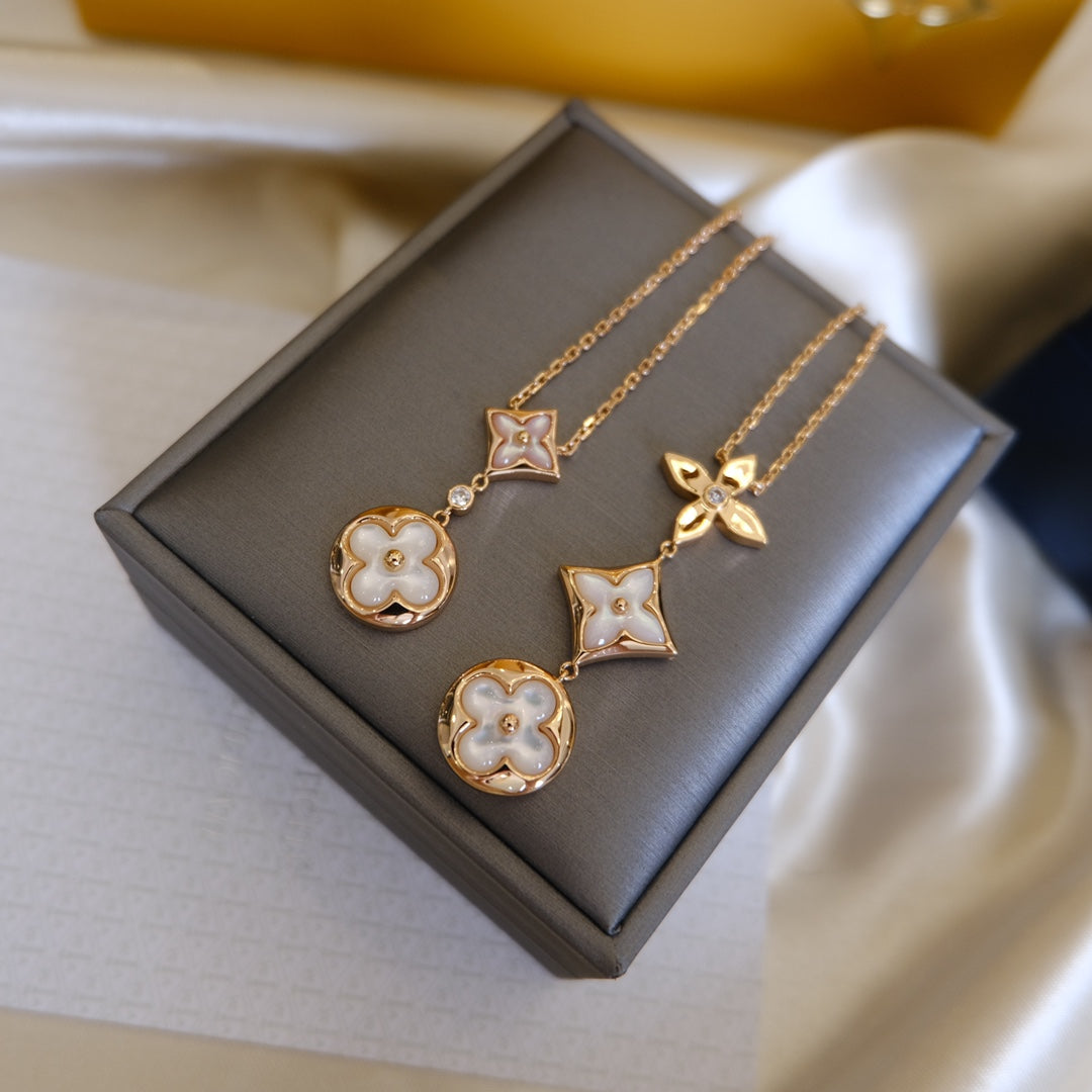 [⭐⭐JeweliWhal]COLOR BLOSSOM LARIAT-HALSKETTE IN ROSÉGOLD MIT WEISSEM PERLMUTT UND DIAMANT