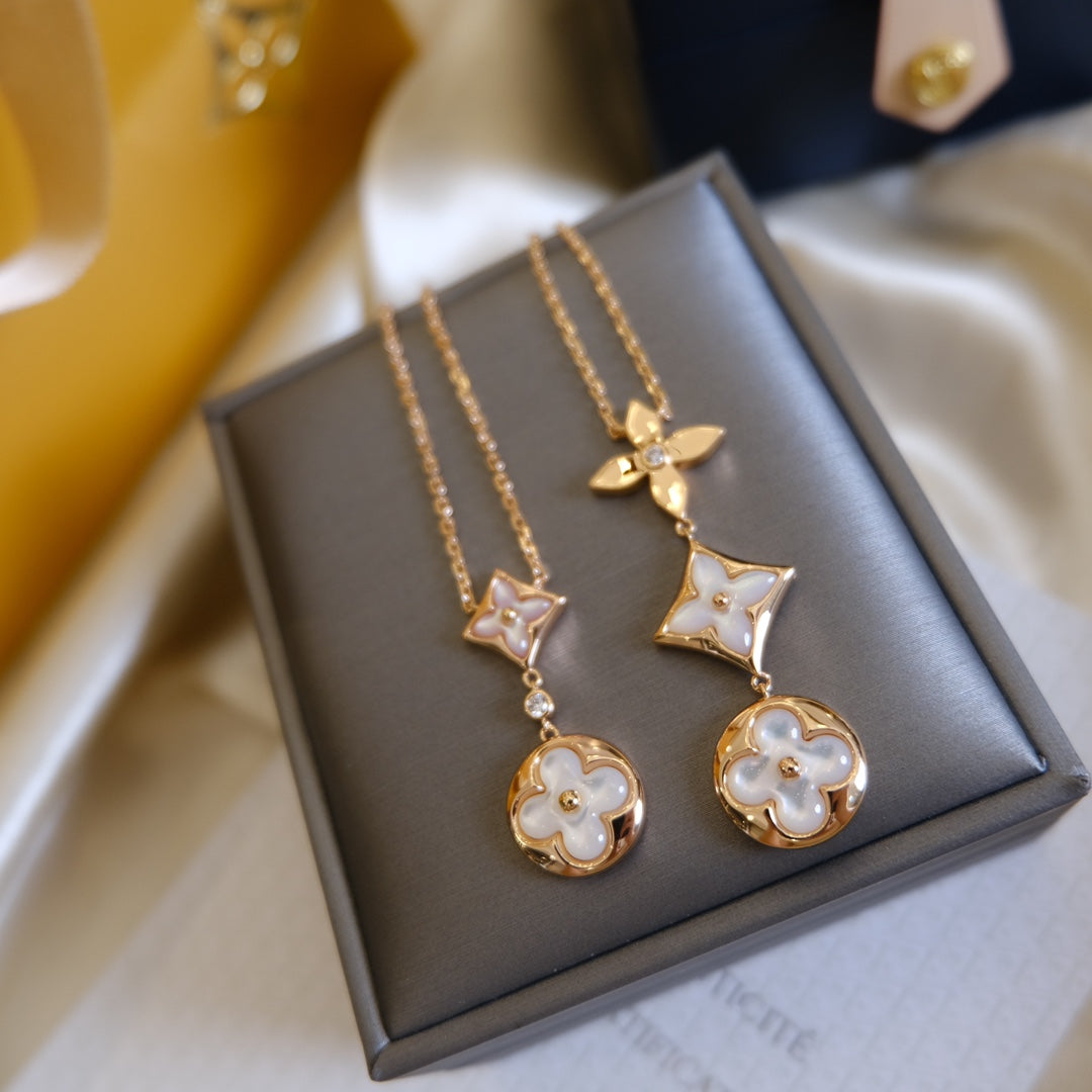 [⭐⭐JeweliWhal]COLOR BLOSSOM LARIAT-HALSKETTE IN ROSÉGOLD MIT WEISSEM PERLMUTT UND DIAMANT