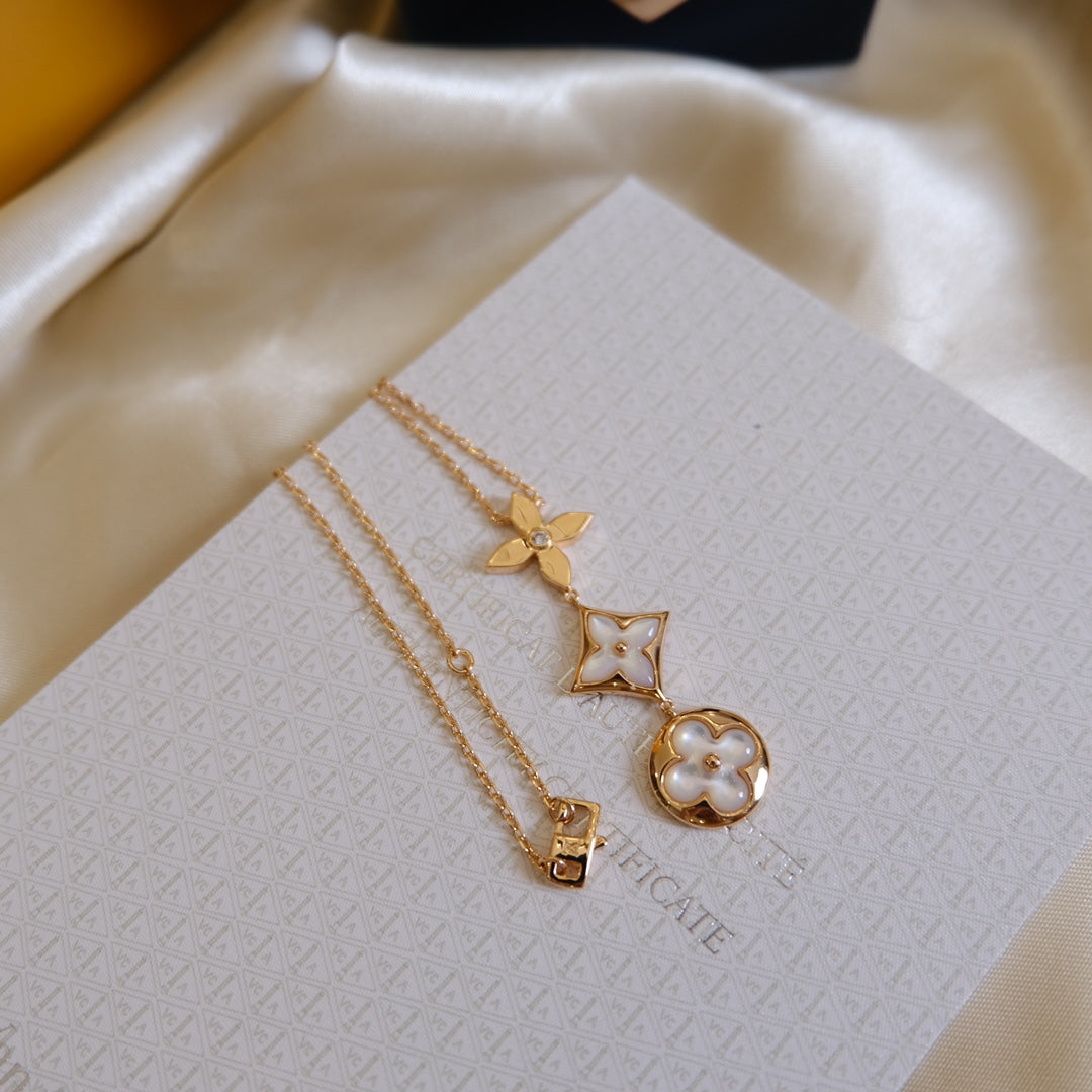 [⭐⭐JeweliWhal]COLOR BLOSSOM LARIAT-HALSKETTE IN ROSÉGOLD MIT WEISSEM PERLMUTT UND DIAMANT