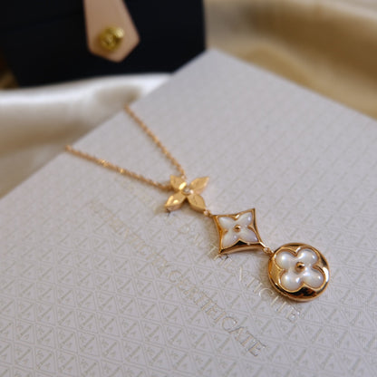[⭐⭐JeweliWhal]COLOR BLOSSOM LARIAT-HALSKETTE IN ROSÉGOLD MIT WEISSEM PERLMUTT UND DIAMANT