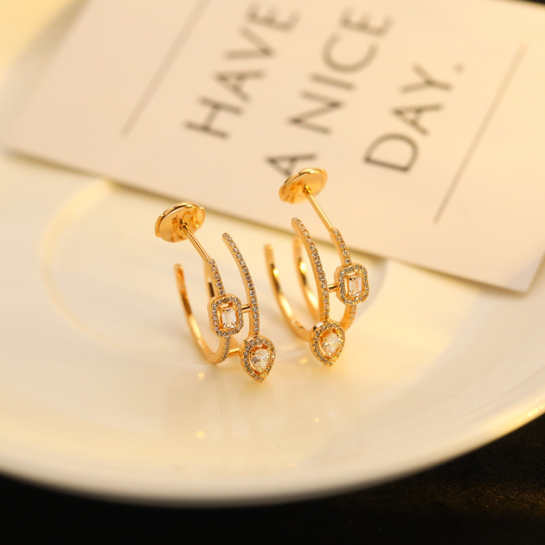 [⭐⭐JeweliWhal]CREOLES MY TWIN 2 RANGS SILVER DIAMOND EARRINGS
