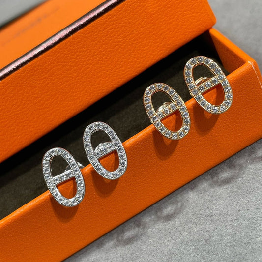 [⭐⭐JeweliWhal]HM FULL DIAMOND PIG NOSE STUD EARRINGS