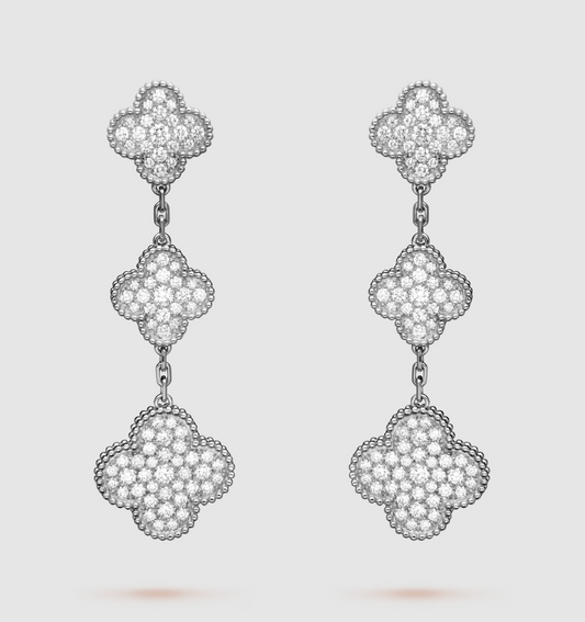 [⭐⭐JeweliWhal]CLOVER 3-MOTIV DIAMANT-SILBER-HÄNGE OHRRINGE