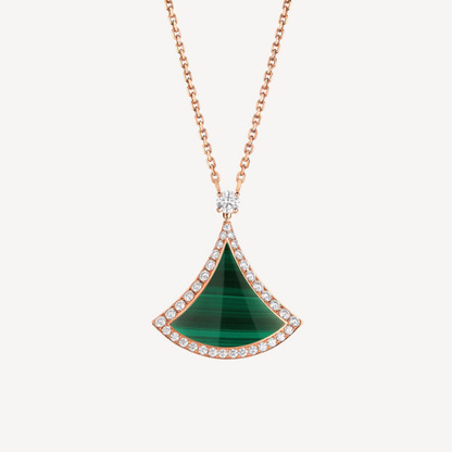 [⭐⭐JeweliWhal]DREAM MALACHITE DIAMOND PAVED PINK GOLD NECKLACE