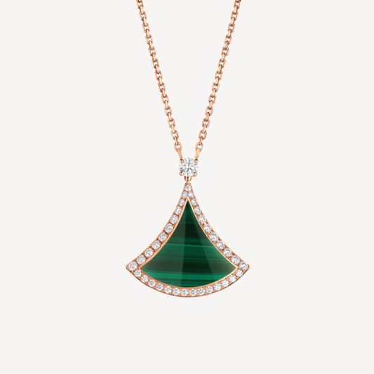 [⭐⭐JeweliWhal]DREAM MALACHITE DIAMOND PAVED PINK GOLD NECKLACE