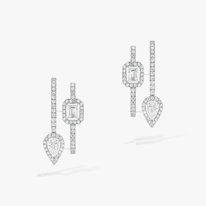 [⭐⭐JeweliWhal]CREOLES MY TWIN 2 RANGS SILVER DIAMOND EARRINGS
