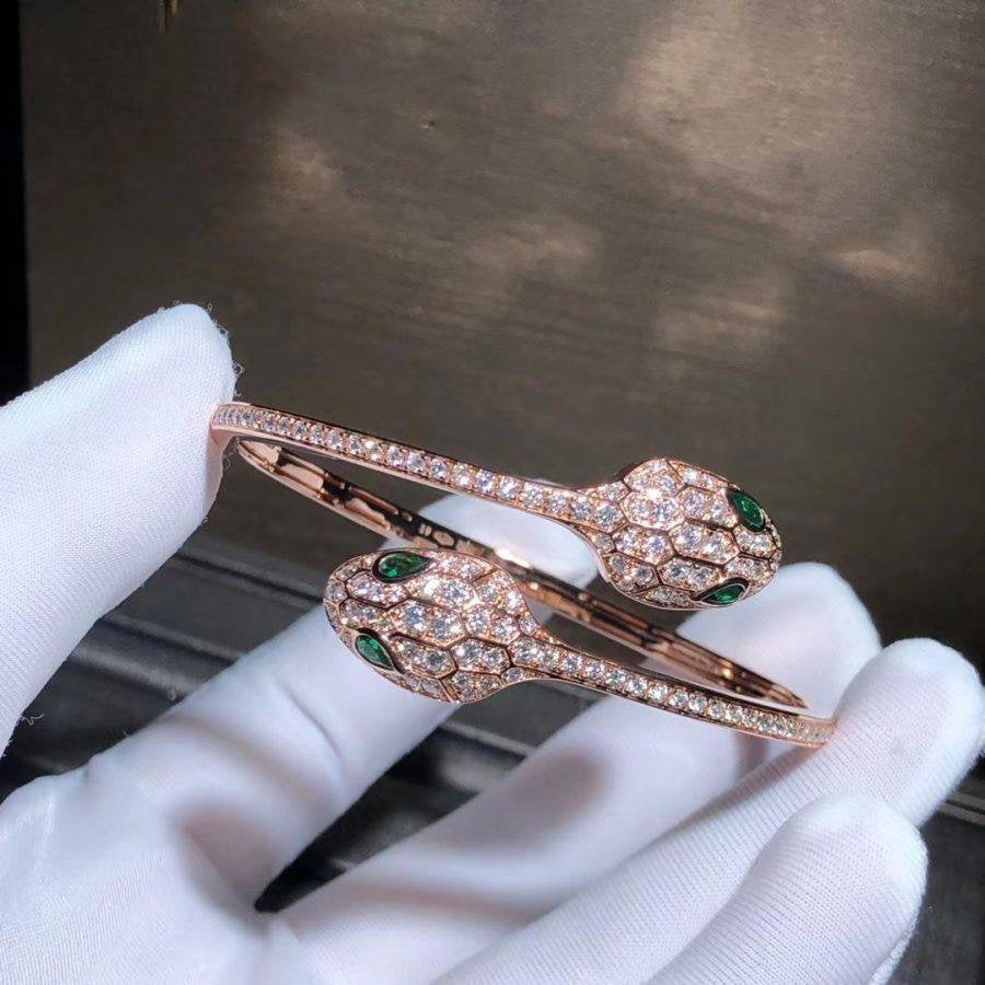 [⭐⭐JeweliWhal]SERPENTI ARMBAND ROSÉGOLD MALACHIT DIAMANT DOPPELSCHLANGE