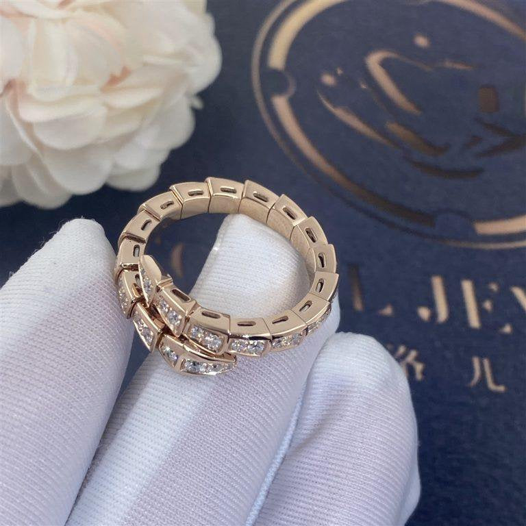 [⭐⭐JeweliWhal]SERPENTI RING PINK GOLD DIAMOND PAVED 4MM