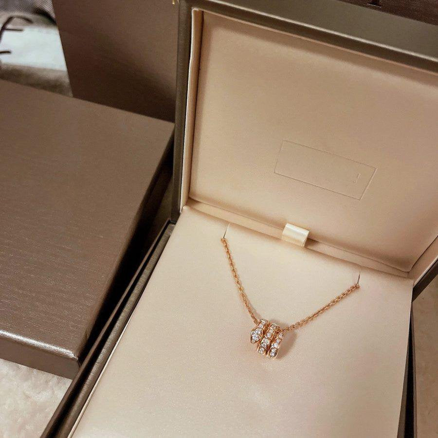 [⭐⭐JeweliWhal]SERPENTI PINK GOLD NECKLACE DOUBLE RING DIAMOND
