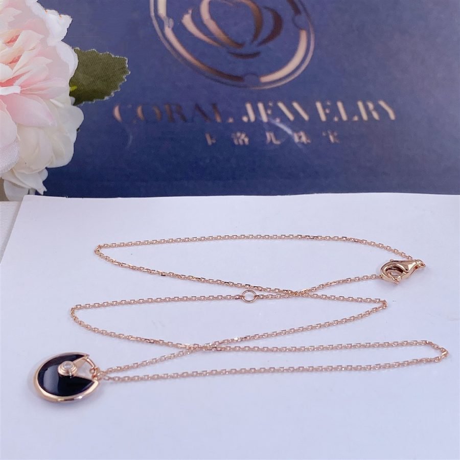 [⭐⭐JeweliWhal]AMULETTE ROSÉGOLD ONYX HALSKETTE