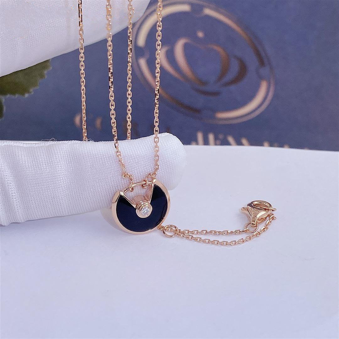 [⭐⭐JeweliWhal]AMULETTE ROSÉGOLD ONYX HALSKETTE