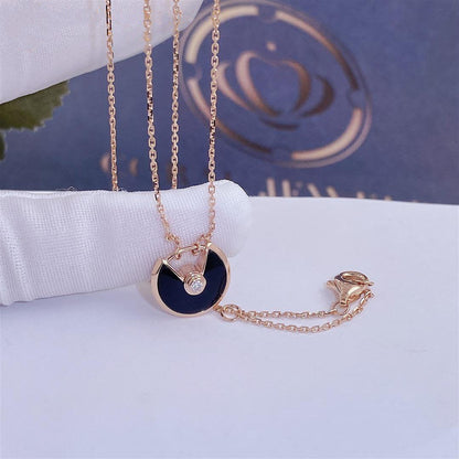 [⭐⭐JeweliWhal]AMULETTE ROSÉGOLD ONYX HALSKETTE