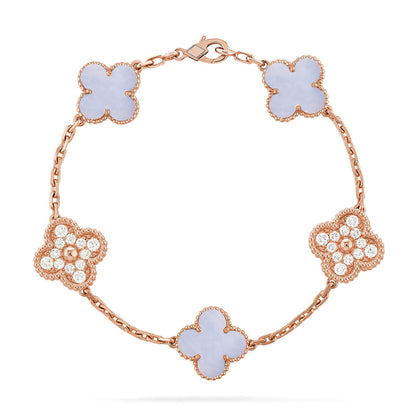 [⭐⭐JeweliWhal] KOLLEKTION CLOVER 5-MOTIV ARMBAND AUS LILA CHALCEDON