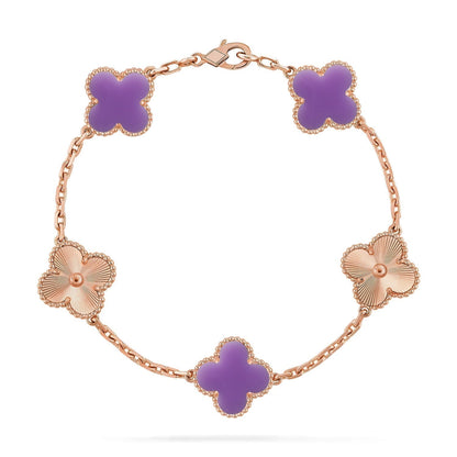 [⭐⭐JeweliWhal]KOLLEKTION ARMBAND MIT 5 KLEEBLATT-MOTIVEN IN HELLVIOLETT