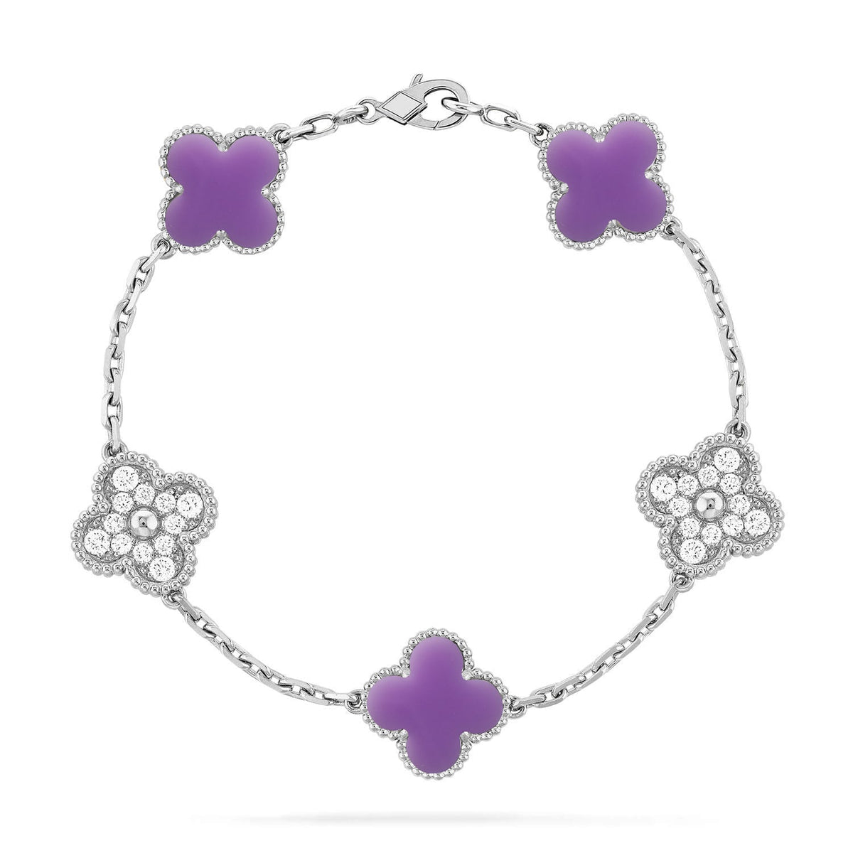 [⭐⭐JeweliWhal]KOLLEKTION ARMBAND MIT 5 KLEEBLATT-MOTIVEN IN HELLVIOLETT